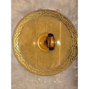 Vintage Amber Depression Glass Tidbit Tray with Gold Encrusted Rim